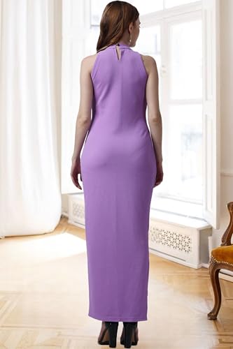 Image of POPWINGS Casual Solid Long Bodycon Dress for Women || Long Halter-Neck Bodycon Dress for Women || Sleeveless Summer Western Dress for Women