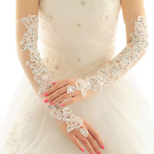 Asudaro Gants de mariage longs pour femme - Élégantes - Robe de mariée - En dentelle - Strass - Mitaines sans doigts - Pour mariage, soirée, fête - En...