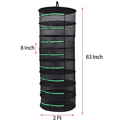 Growsun 2ft 8 Layer Herb Drying Rack Plant Hanging Mesh Dry Net W/Green Zipper - Thumbnail 2