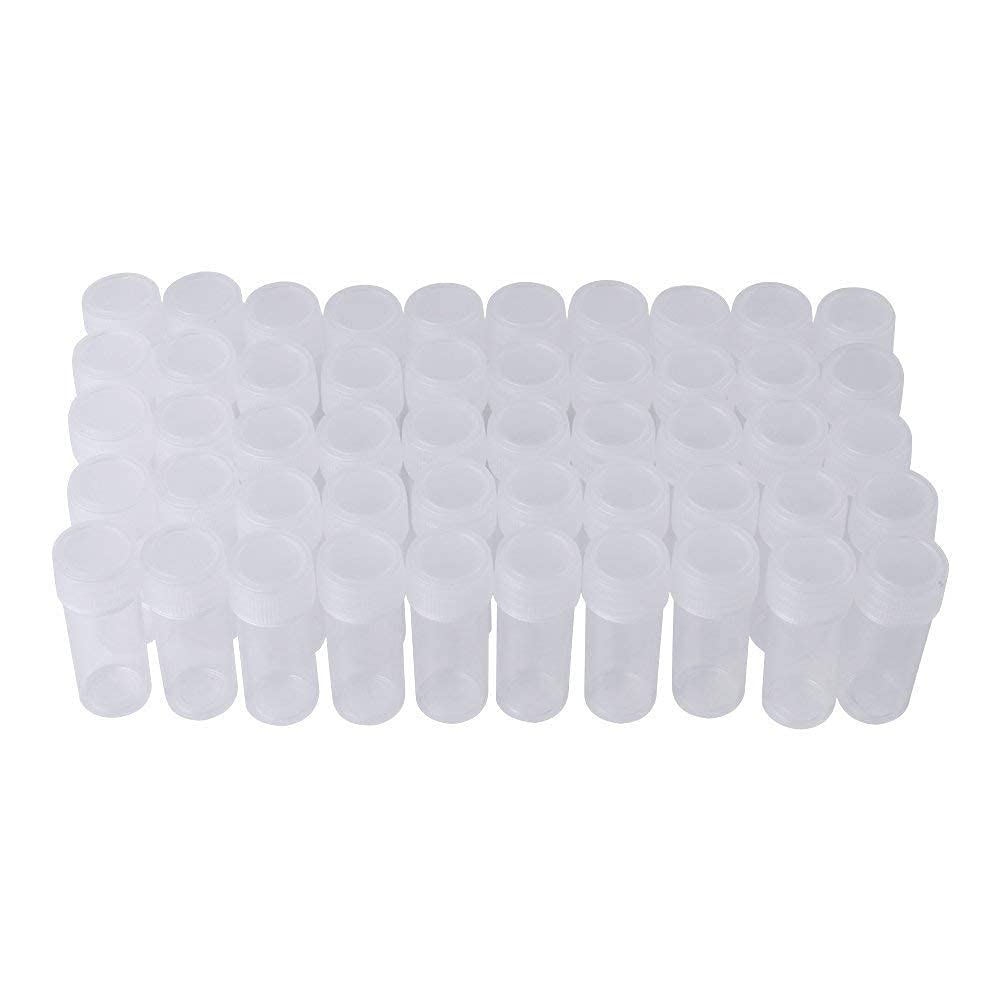 100pcs Flacons d'Échantillonnage Bouteilles en Plastique Volume de 5ml Petit Récipient de Stockage, Tubes à Essai en Plastique pour Solide, Pilules, Graines, Granulaires