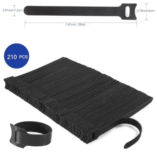 Image of Nettbe Reusable Cable Ties, 210 PCS 8 Inches Adjustable Cord Straps Wire Organizer Cord Wrap and Hook Loop Cable Management (Pack of 4)