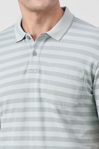 Image of Peter England Men's Cotton-Polyester Blend Striped Polo T-Shirt | Casual Wear | Durable & Trendy Regular Fit