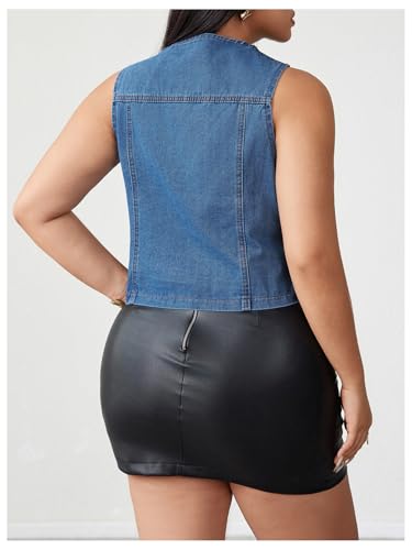 SHENHE Women's Plus Size Denim Vest V Neck Button Down Asymmetrical Y2k Jean Vest Crop Top2