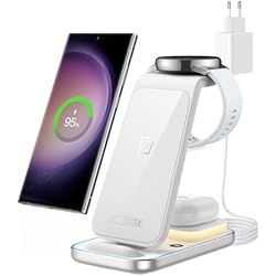 Cargador Inalambrico Samsung Blanco AGPTEK Cargador inalámbrico 3 en 1, estación de Carga inductiva para Samsung Galaxy Watch 6/5/4/3, Samsung S23/S22/S21/S20/Z Flip 5/Z Fold 5, Galaxy Buds, para iPhone 15/14/13/12/11, Adaptador de 18W