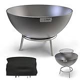 304 / V2A Edelstahl Feuerschale 70 cm Set mit Abdeckhaube + Feuerrost + Feuerhaken Halbkugel Metall Feuerkugel Feuerstelle Garten