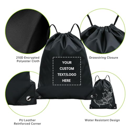 pack of 100 Custom Bags With Your Logo,customized backpack,promotional items,Drawstring Backpacks,Great for Everyday Use (Custom black)2
