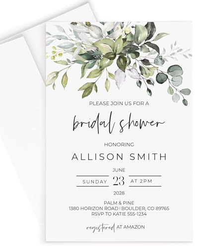 All Ewired Up Greenery Bridal Shower Invitations and Envelopes, Sage Invitation Card, Wedding, Party, Decorations, Eucalyptus Personalized