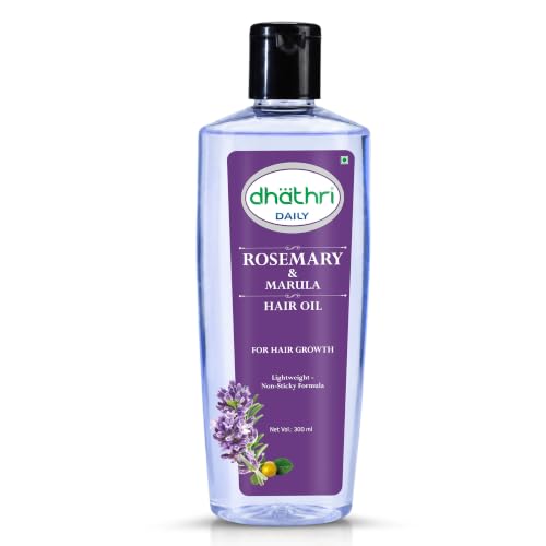 Image of Dhathri Rosemary and Marula Hair Oil with Sesame & Coconut Oil | Promotes Hair Growth & Thickness | Reduces Breakage | Non-Sticky, Lightweight Ayurvedic Hair Oil | All Hair Types, 300ml