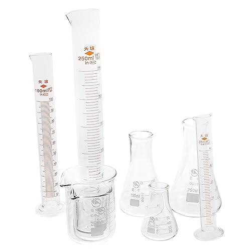 BRIGHTFUFU Professional 9pc Glass Laboratory Tool Set Beakers Cylinders Measuring Cup Scale Conical Flask Heat Resistant for Students Teachers