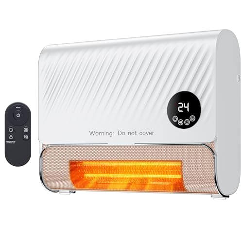 Sweetcrispy Smart Wall Heater, 1500W Fast Heating Electric Space Heater for Indoor Use, Wall Mounted Panel Heater with Remote, 3 Fan Speeds, Overheat Protection for Bedroom, Bathroom, Office–White
