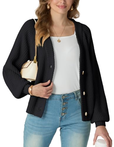 GRECERELLE Women's Chunky Open Front Long Sleeve V-Neck Button Knit Loose Cardigan Sweater Outerwear, S-2XL2