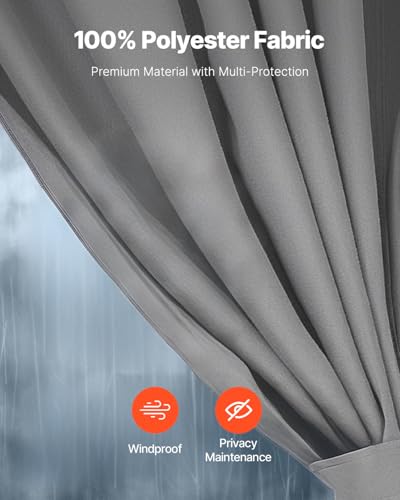 VEVOR Gazebo Curtains Outdoor, Fit 12' x 10' x 6.7' Gazebos, 4-Panel Sidewall Gazebo Privacy Curtains with Zippers, Outdoor Curtain Replacement for Patio Canopy, Only Curtain, Gray - Image 2