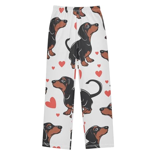 Dachshund and Love Heart Boys Long Pants Soft Trousers Elastic Waist Kids Lounge Bottoms with Pockets S-XL - Main Image