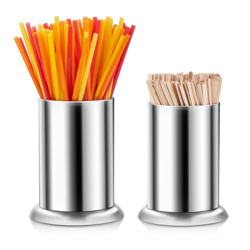 shofilt Straw Holder Dispenser Stainless Steel, Coffee Stirrers Holder Large Kitchen Utensil Organizer for Commercial and Home Use 6.7" x 4.3" (2 pack)
