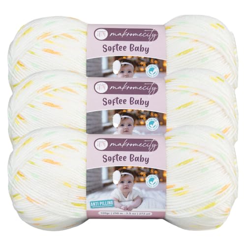 Image of Makromecity Softee Baby Yarn,%100 Premium Anti-Pilling Acrylic, 3.5 Oz, 273 yd (100gr /250 mt), Soft Yarn for Crocheting and Knitting (Soft Lemonade, 3 Skeins)