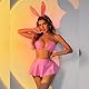 ROSVAJFY Damen Bunny Girl Lack Leder Dessous, Sexy Hasenmädchen Cosplay Uniform, Wetlook Rave Outfits Musik Festival Häschen Kostüm Halloween 4 Stück Top+Minirock+Tanga+Stirnband (Rosa)