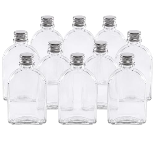 MAGNA RETAIL 200ml Glass Bottles with Lids | Pack of 10 | Airtight Screw Cap | Reusable Hip Flask | Empty Glass Bottle for Sloe Gin Whisky Liqueur or Homemade Vinegar & Sauces | Spell Jars (200ml)