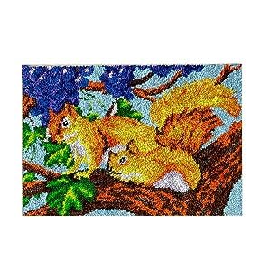 ROCKY&CHAO Latch Hook Kit for Adults & Kids Complete DIY Rug Making Craft Kits with Yarn & Canvas and Crochet Needle, Adult Craft Kits for Women Relaxing Home Art Project - Golden Squirrel 50x38CM