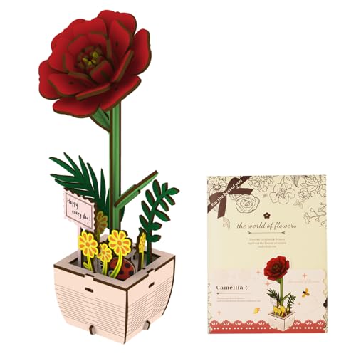 AUAUY 3D Puzzle Blumen Blumenstrauß Hölzerne Blüte Handwerk Modell Kits...