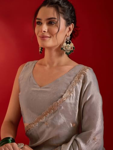 Image of AKHILAM Women's Shimmer Pure Georgette Embroidered Ready To Wear one Minute Saree With Unstitched Blouse Piece