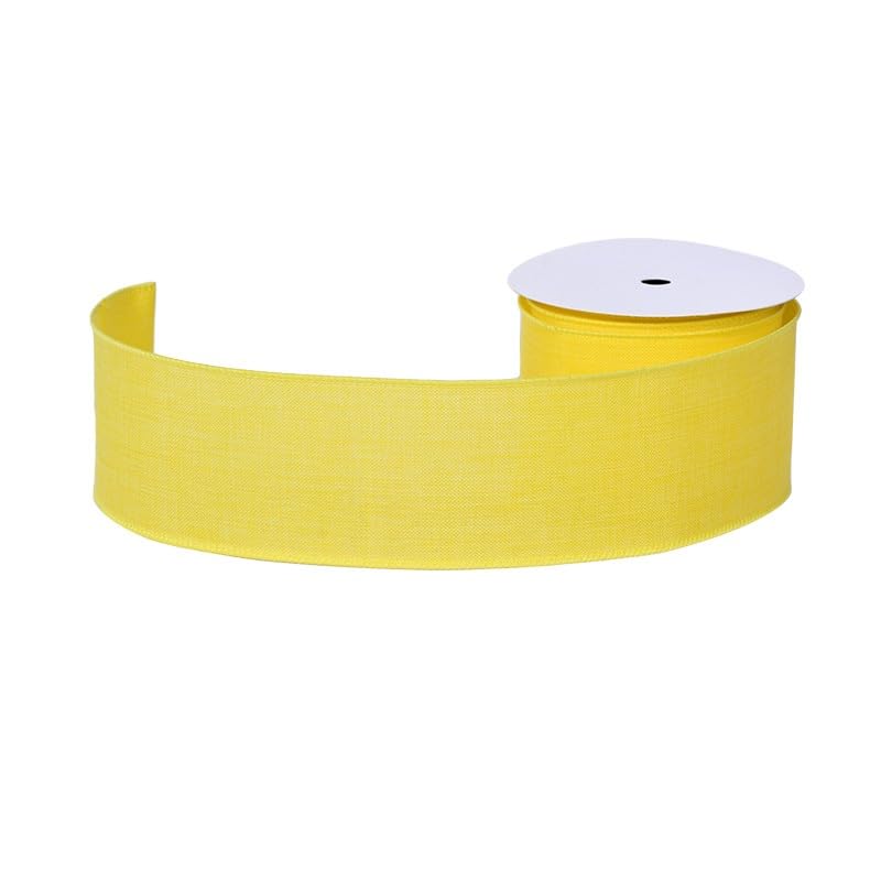 YAMA Yellow Linen Ribbon Wired Ribbon 2-1/2 Inch x 10 Yards Fabric Burlap Yellow Ribbons for Gift Wrapping Wreaths Bows Flower Bouquet Home Decor