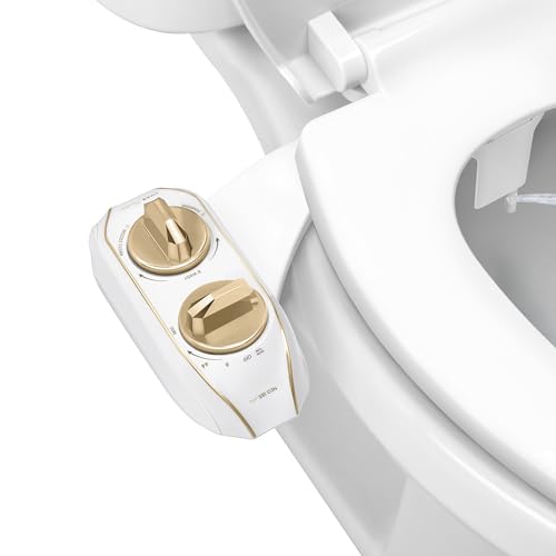 LUXE Bidet NEO 185 Plus - Dual Nozzle, Non-Electric Bidet Attachment for Toilet Seat, Patented Slide-In Install, 360° Self-Clean, EZ-Lift to Clean, Feminine & Rear Wash (Gold)