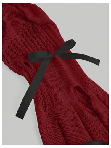 Women's Hollow Out Ripped Bow Sweater Bell Long Sleeve Cropped Crochet Shrug4