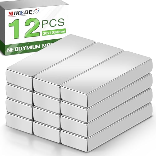 Image of MIKEDE 30x10x3 mm Small Bar Neodymium Magnets,12 Pcs Rectangular Rare Earth Magnets for Crafts, Heavy Duty for Refrigerator, Tool Storage, Whiteboard, DIY