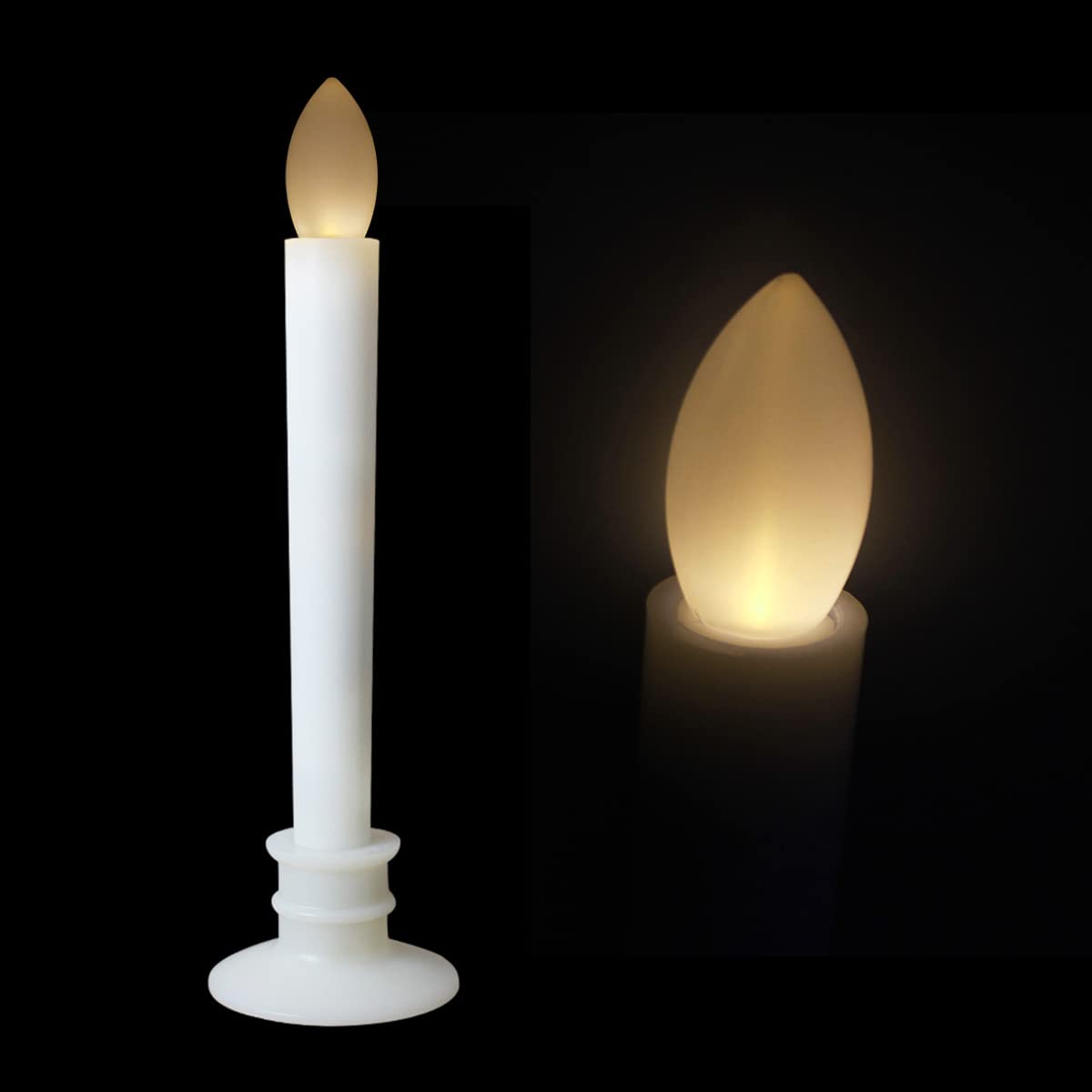 Velas para ventana con temporizadores a control remoto, sin llama, con luces LED eléctricas con expansores extraíbles, portavelas para decoración de Navidad, 2 unidades, base plateada