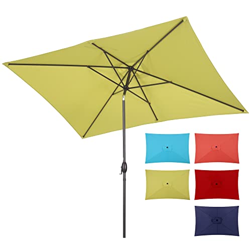 Rechteckiger Terrassenschirm mit Kurbel, 6 Stahlrippen, Polyester-Überdachung, Limettengrün Cover