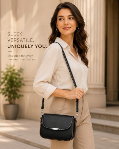 Image of SELECTION INDIA Women's Black Shoulder Bag | Premium PU Leather Handbag for Women | Spacious Everyday Purse for Work | College & Travel