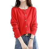 [SHANLIANG] ニット トップス カーディガン レディース 前開き 長袖 無地 重ねる着便利 体型カバー 着痩せ 小顔 無地 高伸縮 セーター インナー 冷房対策 カジュアル オフィス 通勤 日常 プレゼント (JP, アルファベット, L, レッド)