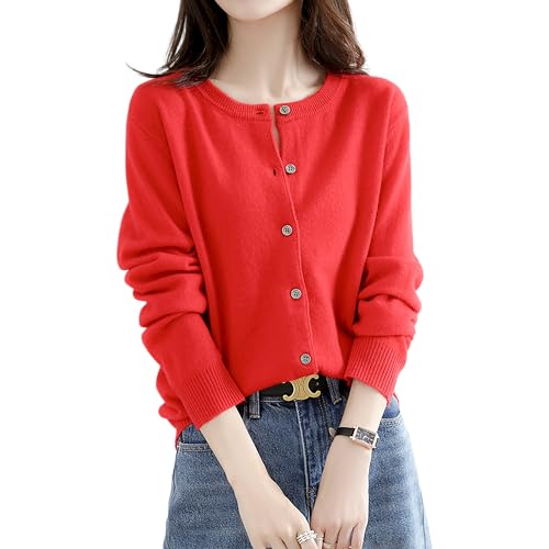 [SHANLIANG] ニット トップス カーディガン レディース 前開き 長袖 無地 重ねる着便利 体型カバー 着痩せ 小顔 無地 高伸縮 セーター インナー 冷房対策 カジュアル オフィス 通勤 日常 プレゼント (JP, アルファベット, L, レッド)のサムネイル