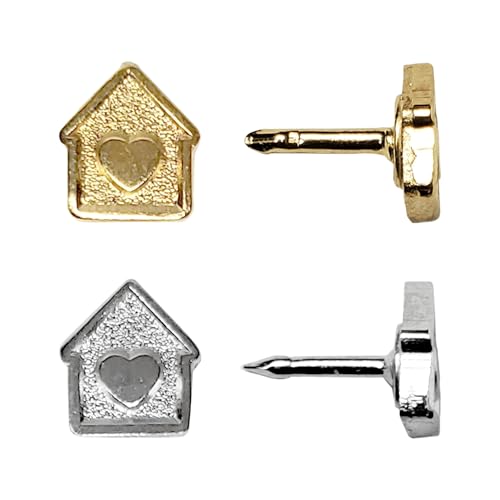 Image of Mini House Push Pins - Silver House Pins - for Cork Board, Maps, or Lapel Pin Use - Designed in USA - Set of 4