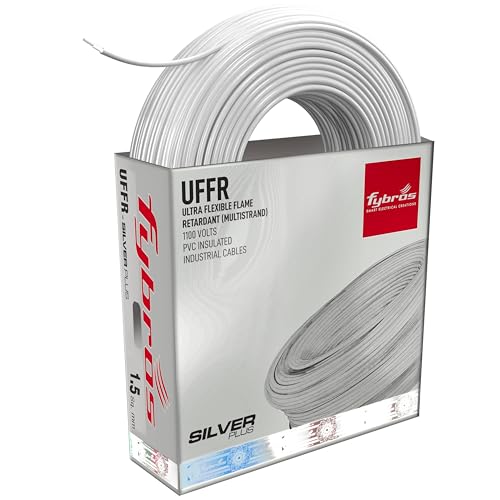 Image of Fybros ULTRA FLEXIBLE FR PVC Insulated 1.5 Sq Mm Wire | UFFR White Copper Wires & Cables| Cables For wiring | 1.5 Sq Mm White wire 90 meter| Industrial Wire Cable| Electrical Wire