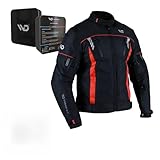 WD Motorcycle Jacket for Men CE Armoured Motorcycle Gear with padding, Breathable Cordura Fabric, Reflective Jacket for Night Visibility Powersports Protective Jackets Vegas 2.0 - (Red, 2X-Large)