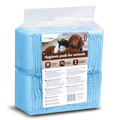 Green Blue GB495 Trainingsunterlagen Set Trainingspads für Hunde und Welpen 60x40cm Hygieneunterlage Welpenunterlage Einwegpad 6-lagig (50 Stück)