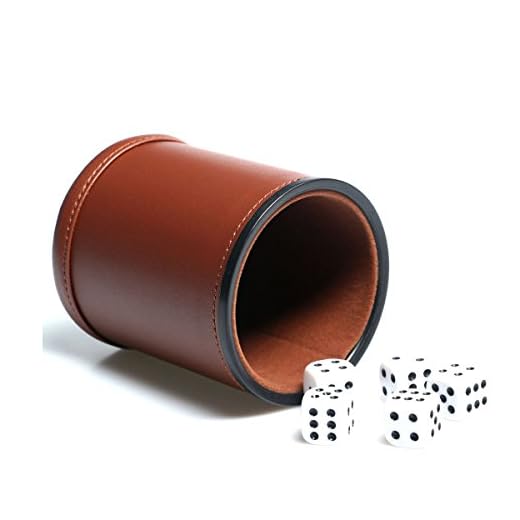 Leather Dice Cup Set Felt Lining Quiet Shaker with 5 Dot Dices for Farkle Yahtzee Games,Brown