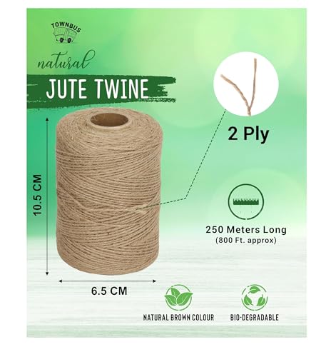 TOWNBUS- 2Ply | 250 Meters | Raw Natural Jute Twine, Arts and Crafts Jute Rope for Packaging, String for Gifts, DIY Crafts, Decoration, Bundling, Bronze | Pack of 1