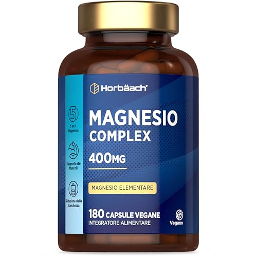 Magnesio Completo | 180 Capsule Vegane per 3 Mesi | Magnesio 5 in 1 | con Bisglicinato, Citrato, Malato, Ossido e Ascorbato | Magnesium Supplement | Horbaach