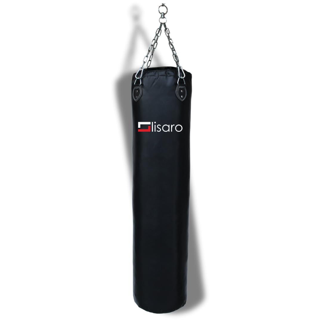 Lisaro Profi Boxsack 120/150 cm gefüllt/ungefüllt | Sandsack in Studioqualität für Boxen, Kickboxen & MMA | Kunstleder (Vinyl) | inkl. 4-Punkt Stahlkette | Schwarz