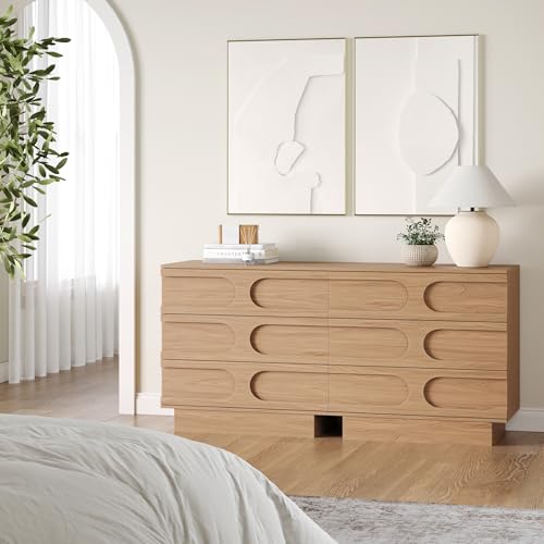 Image of Nathan James Iris 3 Drawer Dresser, Mid-Century Modern Solid Wood Dresser for Bedroom, Raw Oak Set of 2
