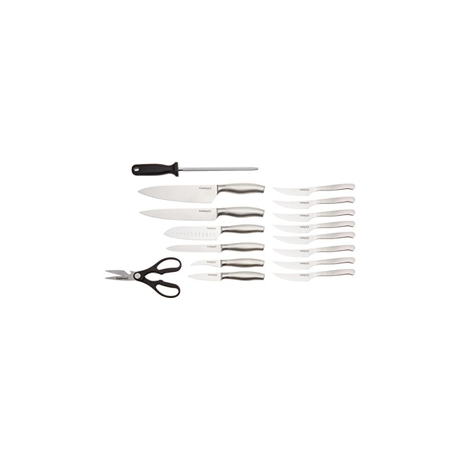 Cuisinart-C77SS-17P-17-Piece-Artiste-Collection-Cutlery-Knife-Block-Set-Stainless-Steel CUISINART Block Knife Set, 17pc Cutlery Knife Set with Steel Blades for Precise Cutting, Lightweight, Stainless Steel, Durable & Dishwasher Safe, C77SS-17P