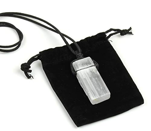 Dancing Bear Selenite Crystal Pendant Necklace, 24" Hand-Knotted Cord, Perfect, Educational ID Card, Chakra, Healing, Ritual, Lucky Protection Grid Stone