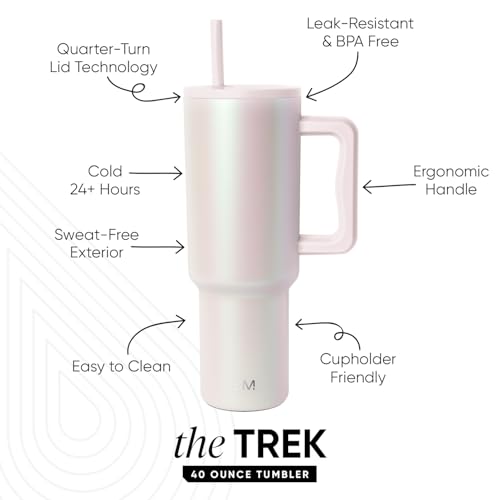 Image of Simple Modern 40 oz Trek Tumbler with Handle and Straw Lid | Cup Holder Friendly Insulated Stainless Steel Travel Mug | Coconut Pearl