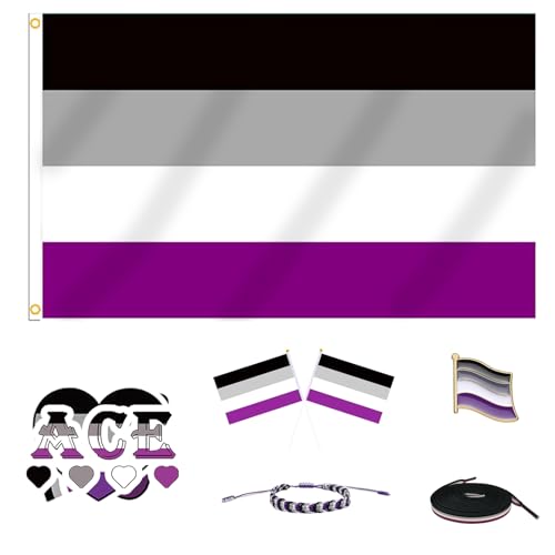 MEPLUM PRIDE 3x5 FT ACE Asexual Flag Bundle for LGBTQ+ Accessories Present Celebration Parades Home Decor Party Supplies Festivals