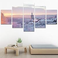 SIGNWIN 5 Panel Canvas Wall Art Modern Art Architecture & Maps Building Contemporary Expressive Multicolor Photography for Home Decorations Ready to Hang - 60
