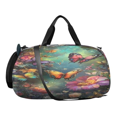 Floral Butterfly Colorful Kids Travel Duffel Bag for Boys Girls Overnight Weekend Tote Bag with Shoes Compartment for Dance Gym Sports2