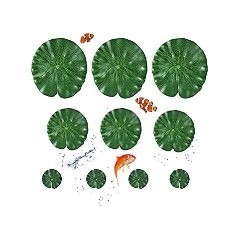 GZGXKJ 10 Pcs 3 Size Green Artificial Floating Foam Pond Floating Lotus Water Lily Pads Ornaments for Pond Pool Aquarium Water Decoration(17cm,15cm,10cm) Cover