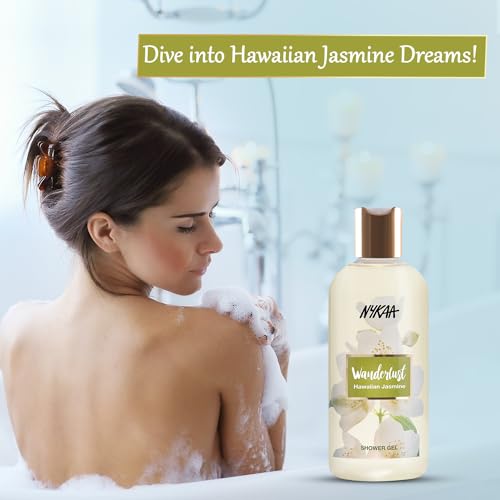 Image of Wanderlust Hawaiian Jasmine Shower Gel, 300 ml| Nourishes & Hydrates| Gentle Cleanser| Sweet Smell of Hawaiian Jasmine|Enriched With Aloe Vera| Paraben-Free, Vegan Formula| Suitable for All Skin Types